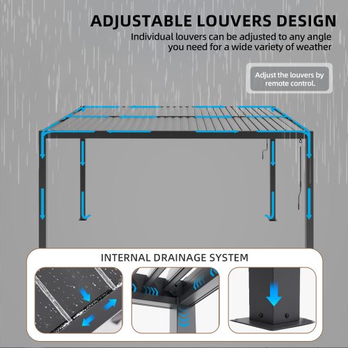 Able Outdoor Aluminium Pergola with Smart Opening Metal Louver Roof Waterproof Windproof Garden Patio Balcony Sun Shades Pergola