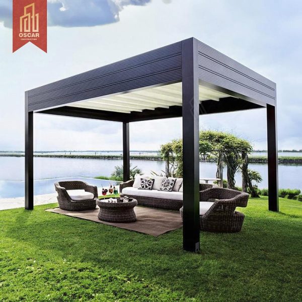 Motorized Electric Folding Louvered Bioclimatic Outdoor Aluminum Pergola with Adjustable Angle Garden Patio Balcony Pergola