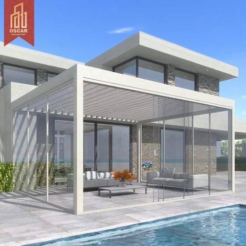 Heavy Duty Retractable Motorized Aluminum Louvered Roof Outdoor Waterproof Patio Pergola Garden Balcony Terrace Pergola
