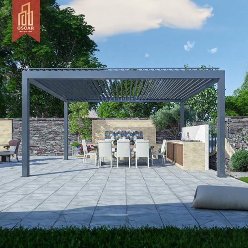 Motorized Louvered Aluminum Hardtop Modern Waterproof Outdoor Pergola Ideal Patio Garden Poolside Pergola