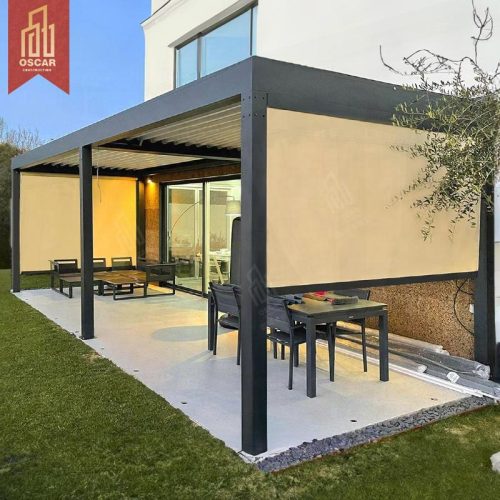 Tdoor Waterproof Aluminium Bioclimatic Cover with Retractable Folding Design Garden Patio Terrace Aluminum Louvered Roof Pergola