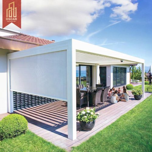 Patio Balcony Metal Gazebo with Sun Shading Shutter Roof Outdoor Backyard Garden Pergola