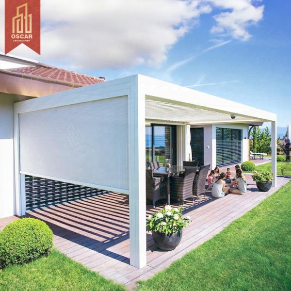 Tenda da sole bioclimatica in alluminio impermeabile anti UV per patio all'aperto, pergolato per sala da pranzo all'aperto