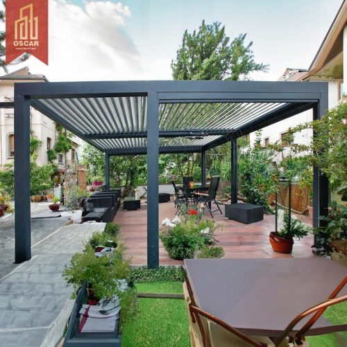 Luxury Fancy Louvered Retractable Motorized Aluminium Arches with Led Light Garden Outdoor Weatherproof Pergola
