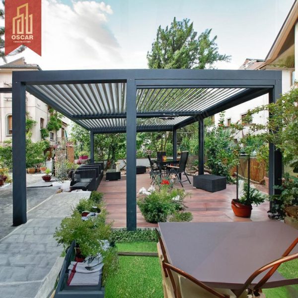 Luxury Fancy Louvered Retractable Motorized Aluminium Arches with Led Light Garden Outdoor Weatherproof Pergola