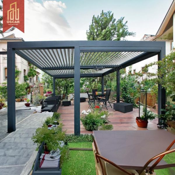 Waterproof Motorized Solar Outdoor Pergola Gazebo with Side Curtain Garden Patio Backyard Pergola