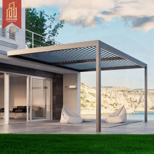 Remote Control Smart Aluminum Waterproof Roof Louver Luxury Terrace Solar Pergola Hotel Outdoor Garden Patio Pergola