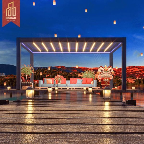 Pergola with Outdoor Aluminum Sides and Roof Shading Ventilating Stylish Modern Patio Garden Poolside Outdoor Relaxation Pergola