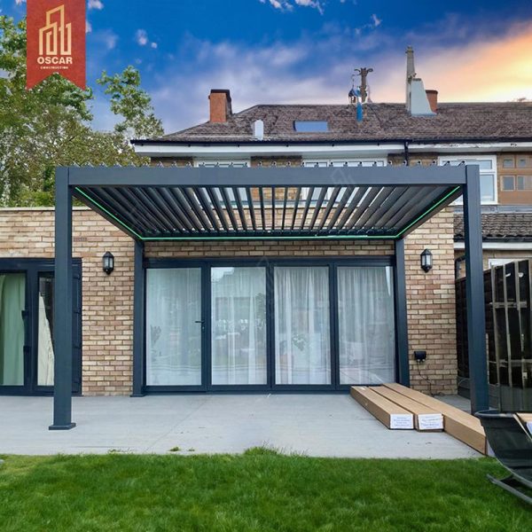 Motorized Aluminium Outdoor Automatic Shading System with Light Restaurant Patio Garden – Smart Louvered Pergola Roof Pergola