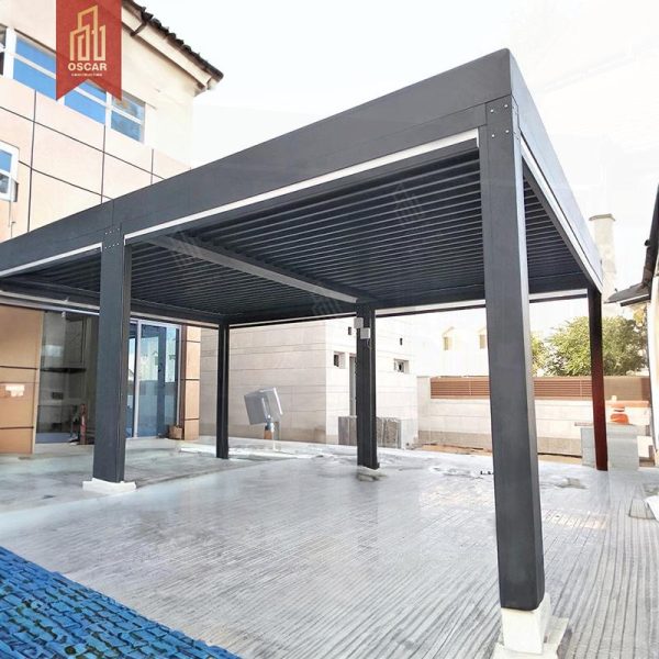 Outdoor Sun – Proof Waterproof Aluminum Motorized Canopy Awning Garden Outdoor Barbecue and Patio Use Pergola