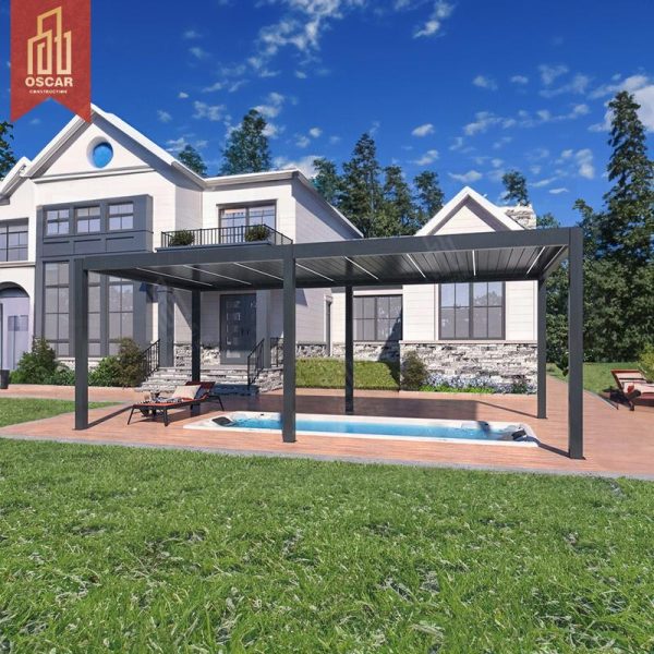 Bioclimatic Aluminum Pergola with Sliding Glass Doors Modern Opening Outdoor Furniture Villa Garden Patio Pergola
