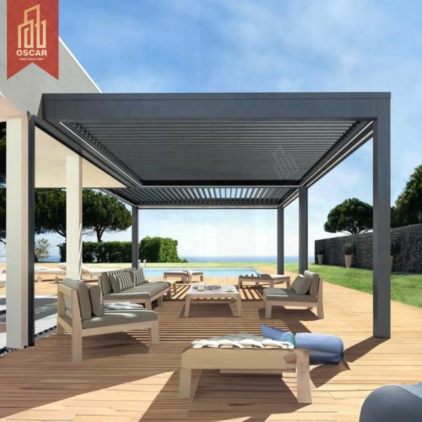 Motorised Waterproof Aluminum Pergolas with Led Lights Luxury Outdoor Gazebo Garden Patio Balcony Outdoor Shade Pergola