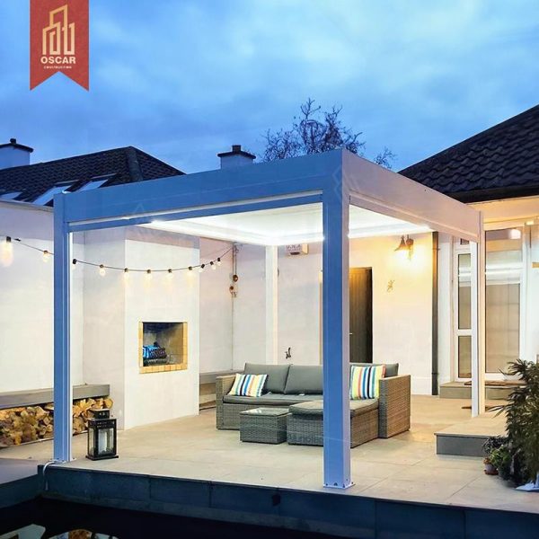 Folding Aluminum Louvered Bioclimatic Outdoor Pergola Gazebo Garden Patio Backyard with Adjustable Sunshade Ventilation Pergola