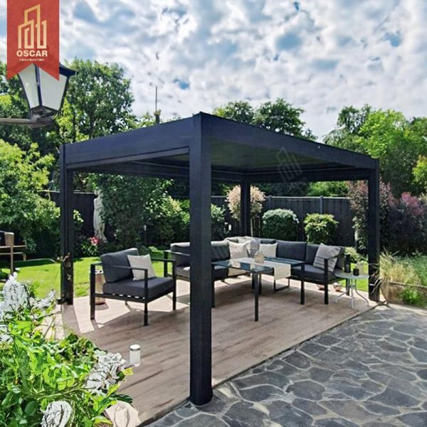 Motorized Waterproof Outdoor Aluminium Structure with Led Lighting Gardens Patios Backyards Pergola