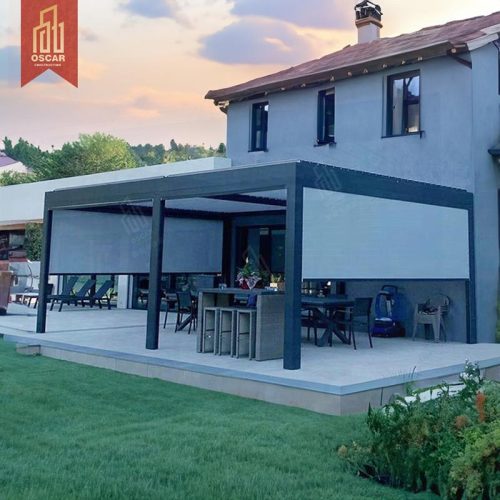 Bioclimatic Aluminum Pergola with Sliding Glass Doors Modern Opening Outdoor Furniture Villa Garden Patio Pergola