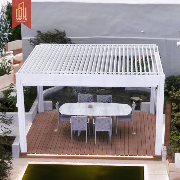 Waterproof Motorized Solar Outdoor Pavilion Gazebo with Side Curtain Garden Patio Backyard Pergola
