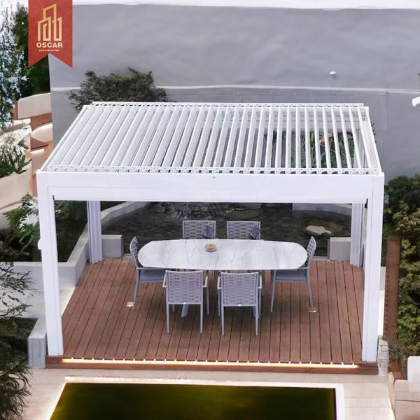 Outdoor Bioclimatic Waterproof Uv Blocking Motorized Louvered Luxury Aluminum Shade Structure Garden Patio Poolside Pergola
