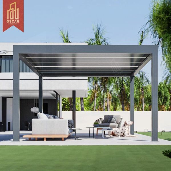 Freestanding Wall – Mounted Aluminium Pergola with Manual – Opening Louvred Roof Patio Outdoor Garden European – Style Pergola