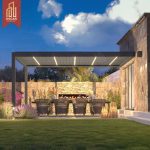 Waterproof Motorized Solar Outdoor Pavilion Gazebo with Side Curtain Garden Patio Backyard Pergola