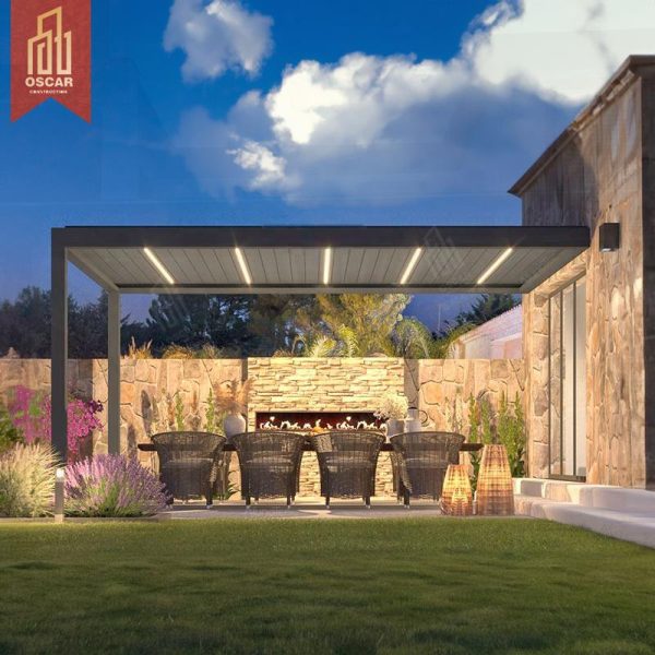 Actable Aluminum Louvre Roof Garden Bioclimatic Shading and Ventilation Ideal Backyard Patio and Poolside Outdoor Spaces Pergola