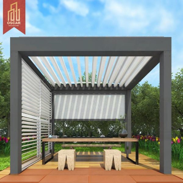 Customized Sustainable 8X8 Louvered Aluminum Sliding Glass Pergola Waterproof Garden Patio Backyard Pergola