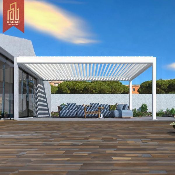 Large – Size Waterproof Motorized Aluminum Pergola with Louvered Design Garden Patio Poolside Shading and Sun Protection Pergola