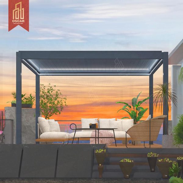 Motorized Fully Retractable Aluminum Louvre Roof Bioclimatic Pergola Garden Patio Backyard Outdoor Space Pergola