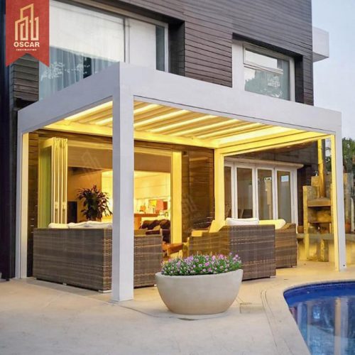 Motorized Aluminium Shade Backyard Outdoor Kitchen Luxury Outdoor Villa Aluminium Pergola Suitable Patio Garden Poolside Pergola