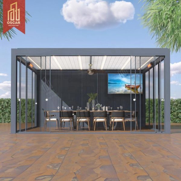 Adjustable Customized Outdoor Modern Aluminium Louver Glass Gazebo Garden Patio Backyard Motorized Bioclimatic Pergola