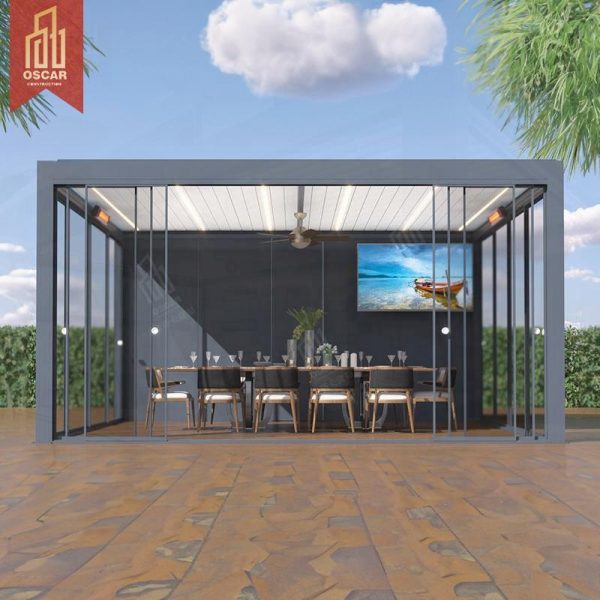 Easily Assembled Waterproof Motorized Aluminum Outdoor Garden Building Pavilion Backyard Patio Lawn Pergola
