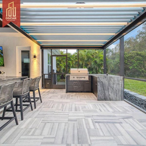 Design Bioclimatic Waterproof Outdoor Aluminum Electric Pergola with Louvre Roof Garden Patio Poolside Outdoor Solution Pergola