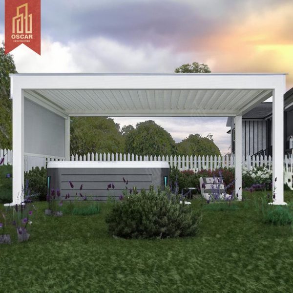 Otorized Aluminum Louvered Pergola Patio Cover For Outdoor Garden Poolside with Automatic Opening and Adjustable Shading Pergola