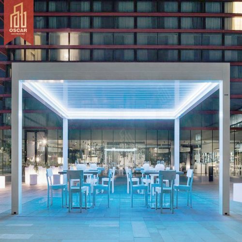 Minium Retractable Motorized Louvered Arches with Led Light Garden Luxury Fancy Designs Suitable Patio Terrace Courtyard Pergola