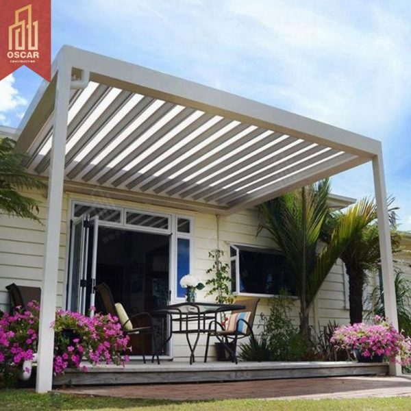 Techo de lamas de aluminio ajustable eléctrico bioclimático de pared para jardín, terraza, patio exterior, balcón, pérgola.