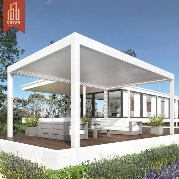 Motorized Fully Retractable Aluminum Louvre Roof Bioclimatic Pergola Ideal Garden Patio Balcony Outdoor Use Pergola