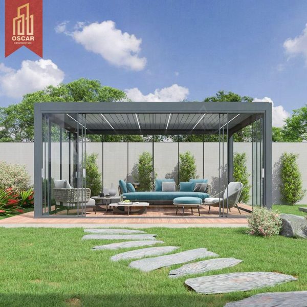 Modern Bioclimatic Waterproof Outdoor Aluminum Electric Awning Cover Louvre Roof Garden Patio Balcony Pergola