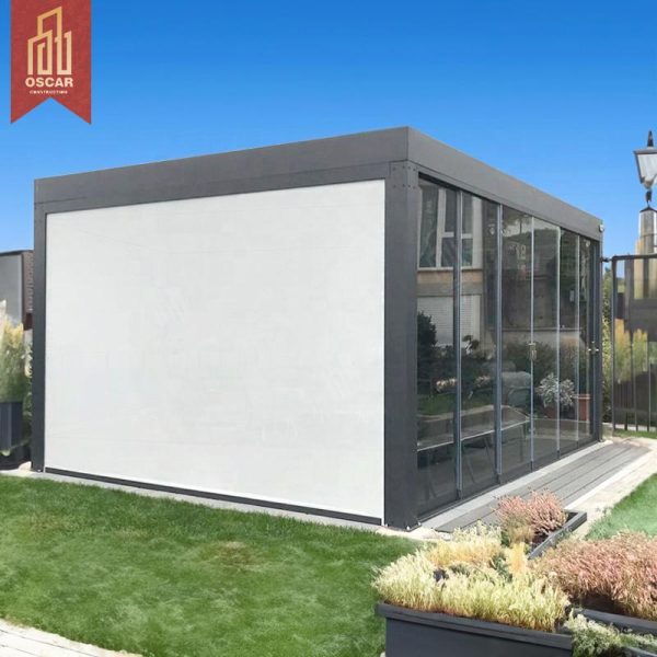 Bioclimatic Waterproof Outdoor Aluminum Louvre Roof Awning with Electric System Garden Patio Balcony Modern Design Pergola