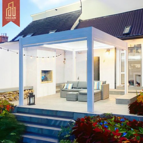 Waterproof Light - Emitting Louvre Roof Structure Patio Balcony Backyard Outdoor Shading and Shelter Pergola