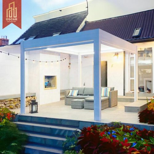 Bioclimatic Opening Aluminum Pergola with Sliding Glass Doors Modern Outdoor Furniture Villa Garden Patio Pergola