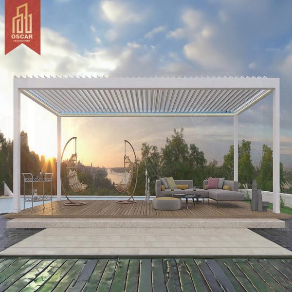 Outdoor Aluminium Pergola with Waterproof Louver Roof and Sliding Glass Doors Garden Patio Backyard Outdoor Shelter Pergola