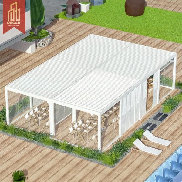 Modern Bioclimatic Waterproof Outdoor Electric Aluminium Pergola Structure Garden Patio Terrace with Louvre Cover Design Pergola