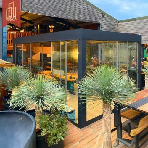 Aluminium Gazebo Bioclimatic Pergola with Sliding Doors Spacious Contemporary Outdoor Patio Garden Backyard Pergola