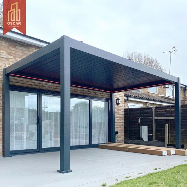 Motorized Solar Louvered Design Covering Modern Pergola Outdoor Gazebo Garden Patio Poolside Pergola