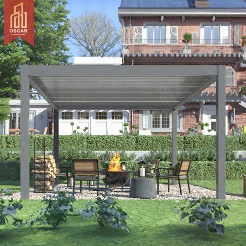 New Design Motorized Aluminum Pergola with Sliding Glass and Roller Blinds Garden Patio Backyard Luxury Modern Pergola