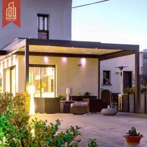 Design Bioclimatic Waterproof Outdoor Aluminum Electric Pergola with Louvre Roof Garden Patio Poolside Outdoor Solution Pergola
