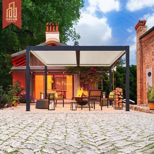 Design Bioclimatic Waterproof Outdoor Aluminum Electric Pergola with Louvre Roof Garden Patio Poolside Outdoor Solution Pergola