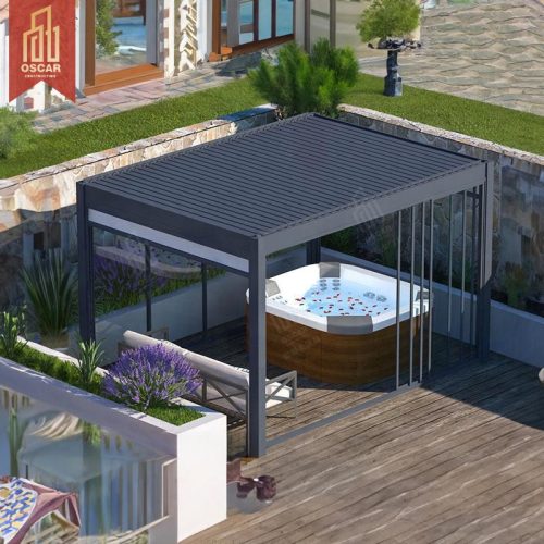 Motorized Fully Retractable Aluminum Louvre Roof Bioclimatic Pergola Ideal Garden Patio Balcony Outdoor Use Pergola