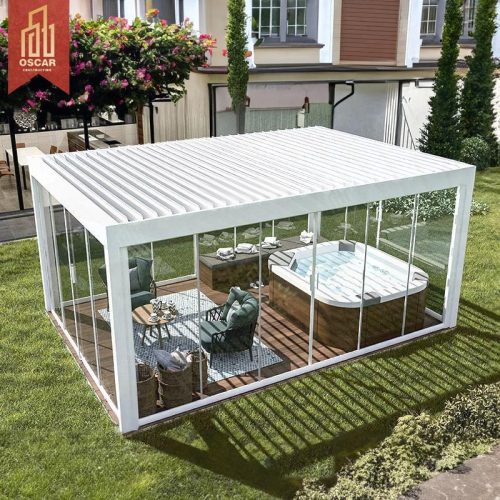 Bioclimatic Aluminium Louvered Waterproof Windproof Gazebo Garden Balcony Terrace Outdoor Covers Pergola