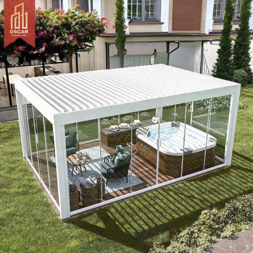 Rproof Remote - Controlled Bioclimatic Motorized Automatic Aluminium Gazebo Pergola Louvers Patio Garden Balcony Outdoor Pergola
