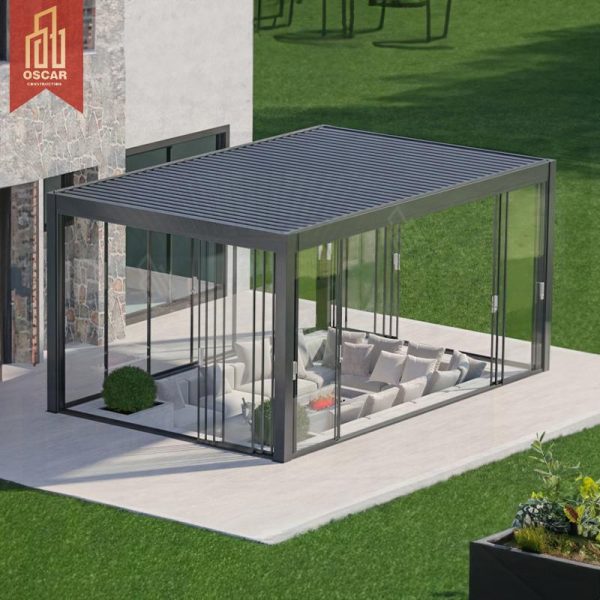 Outdoor Large – Size Waterproof Shade Motorized Louvered Aluminum Pergola Garden Patio Backyard Pergola